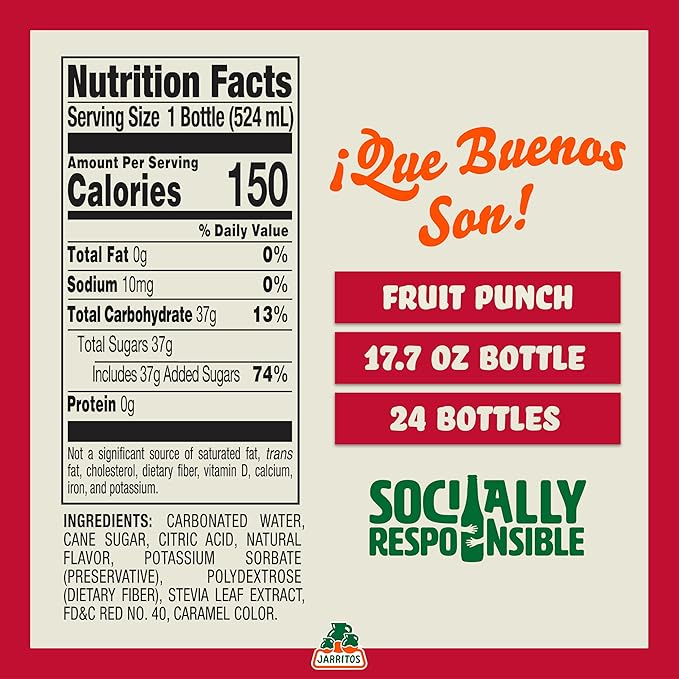 Jarritos - Mexican Soda Soft Drinks Fruit Punch (17.7 oz 524ml) 24 Bottles - Made with Real Cane Sugar - 0g Fat - Made in Mexico - Natural Flavor Soda Pop - Party &amp BBQ Beverages