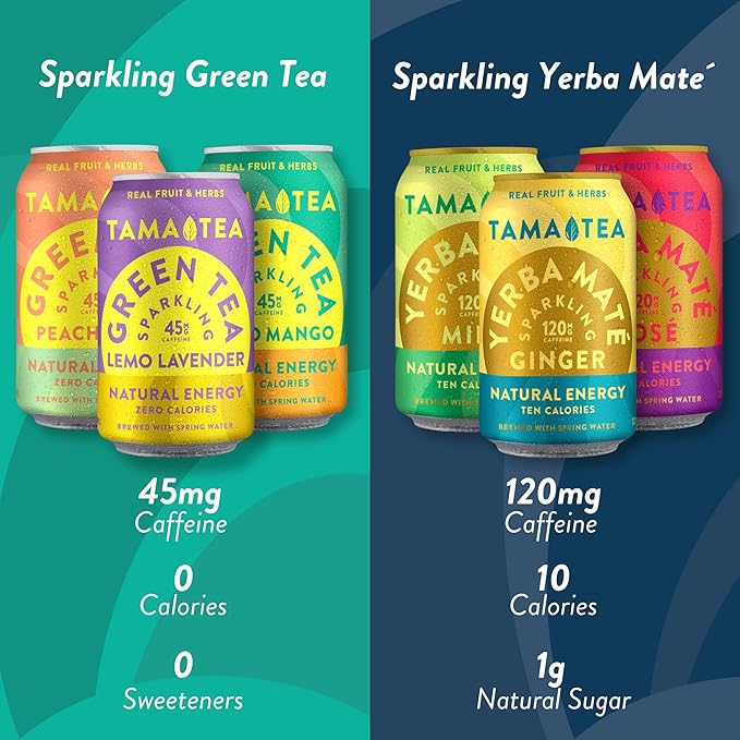 Organic Sparkling Rosé Yerba Mate Tea Unsweetened by Tama Tea - Sugar Free Energy Drink Alternative 120mg Natural Caffeine 12 oz (12-Pack)