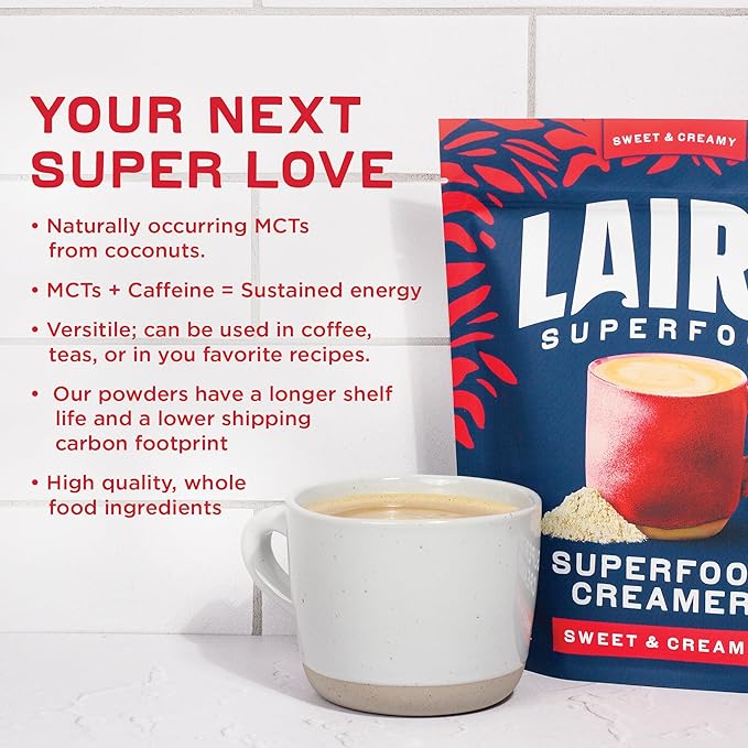 Laird Superfood Non-Dairy Superfood Creamer - Coconut Powder Coffee Creamer - Sweet &amp Creamy - Gluten Free Non-GMO Vegan - 16 oz. Bag Pack of 1