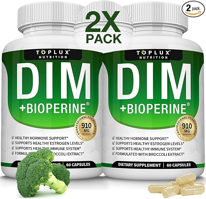 Dim Supplement 910 mg Plus BioPerine Complex - Diindolylmethane to Support Hormone Balance and Estrogen Metabolism Helps with Menopause Acne PCOS Better Skin Bodybuilding for Men Women 60 Capsules