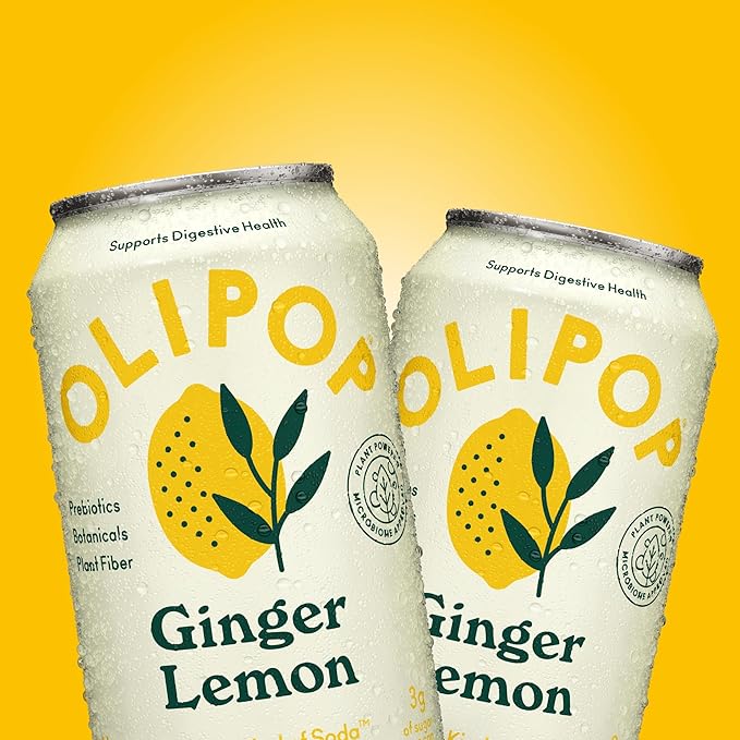 OLIPOP Prebiotic Soda Pop Ginger Lemon A New Kind of Soda Packed with Prebiotics Fiber and Botanicals Gluten Free GMO Free 12oz (12-Cans)
