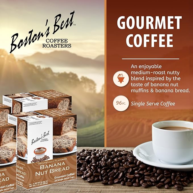 Boston’s Best - Banana Nut Bread Flavored Delicious Gourmet Coffee Compatible with Keurig Coffee Maker 24 Count (Pack of 4)
