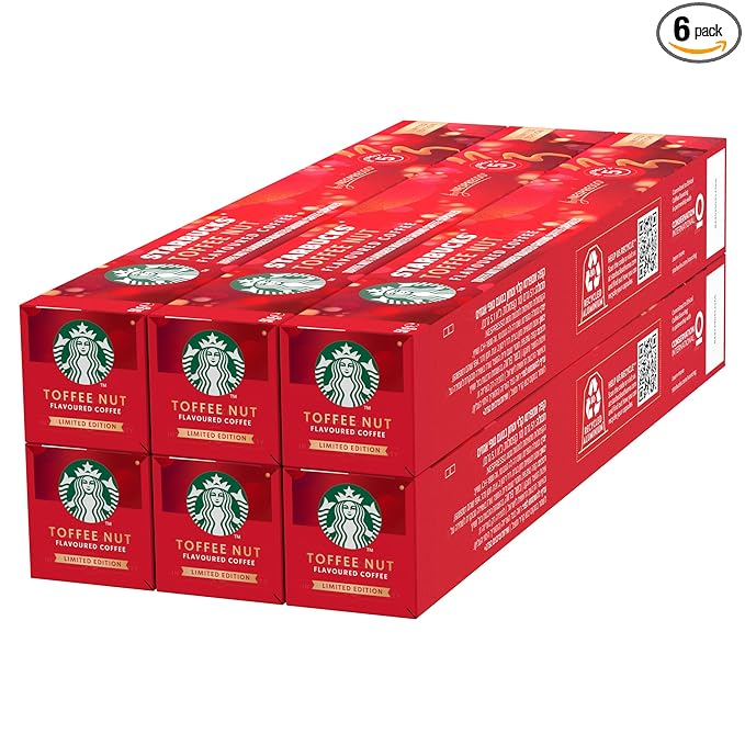 STARBUCKS Toffee Nut Flavoured Coffee Capsules by Nespresso Blonde Roast Coffee x10 (Pack of 6 Total 60 Capsules)