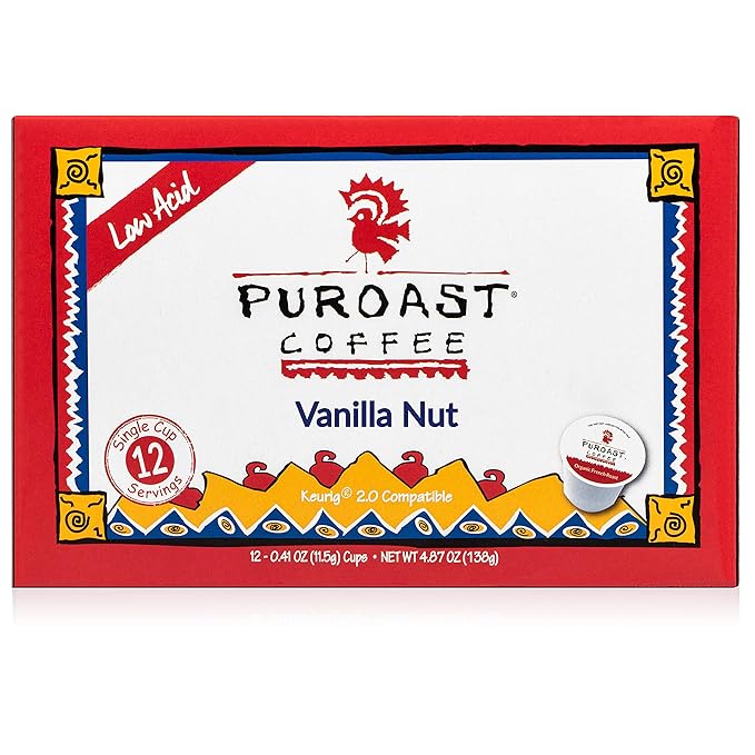 Puroast Low Acid Coffee Pods – Medium Roast - House Blend Lost Art &amp Vanilla – Single Serve Pods – Keurig Compatible – High Antioxidants – GERD Friendly – 3 Pack 12 Ct