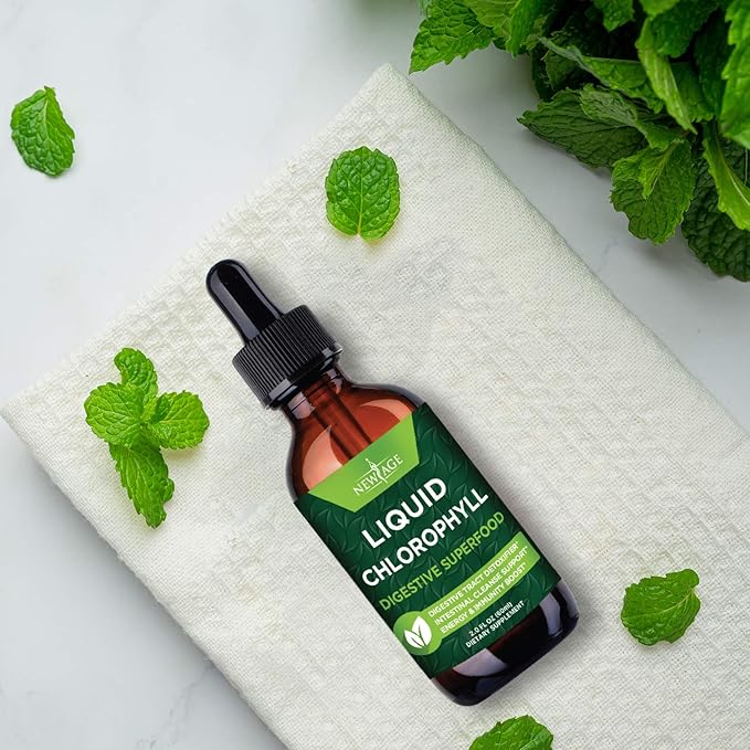 NEW AGE Chlorophyll Liquid Drops - Natural Concentrate – Energy Booster Digestion and Immune System Supports Internal Deodorant Liver Function - (2 Fl Oz (Pack of 4))