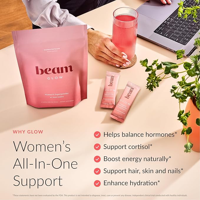 Beam Glow Hormone Balance Supplement for Women – Cortisol Supplement for Women PMS Relief Supplement Perimenopause &amp PCOS Support Womens Vitamins Thyroid Support with Ashwagandha &amp Seleniu