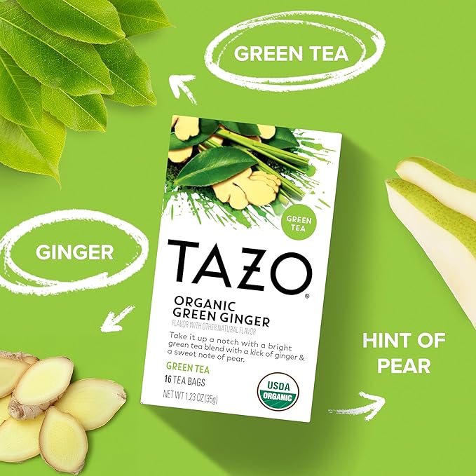 TAZO Organic Green Tea Green Ginger 96 Total Tea Bags (16ct - Pack of 6)