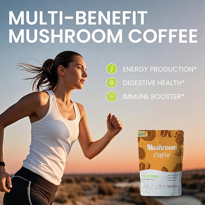 Neumina 6-in-1 Mushroom Coffee Energy Coffee with 6 Adaptogenic Mushrooms (Cordyceps Lion's Mane Reishi Chaga Shiitake Turkey Tail) 30 Servings 1200mg Mushrooms