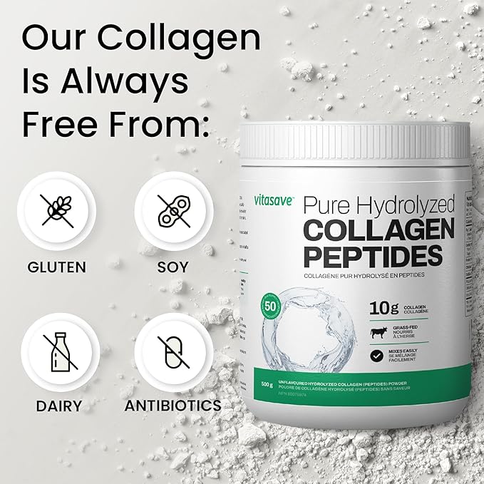 Vitasave Collagen Peptides Powder – 10g Hydrolyzed Collagen per Serving – Unflavored Grass-Fed Keto Friendly – Skin Hair Nails &amp Joint Support – 500g