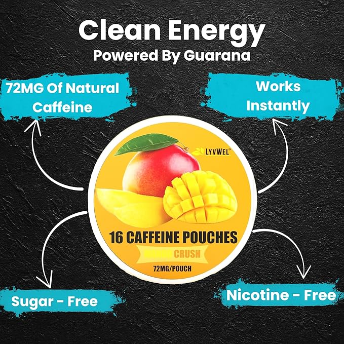 LyvWel 72mg Caffeine Energy Pouches – Cherry Blast – Bold Tart Energy with Guarana – 5-Pack (80 Total Pouches)