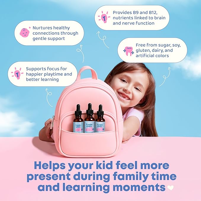 JoySpring LingoLeap B9 – L-Methylfolate 5-MTHF Plus Methyl B12 Kids Drops | MTHFR Supplement | Dual Action Formula – Methylcobalamin B12 Zeolite Drops | Grape-Flavored Vitamins | Ages 3+