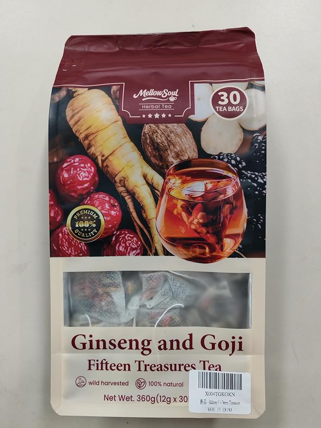 Kidney Tea Formula Ginseng Fifteen Treasure Tea - Natural Traditional Chinese Herbal TeaDetox &amp Cleanse Liver Support &amp Energy Boost Tea Bags For Men WomenFifteen precious Chinese herbal fo
