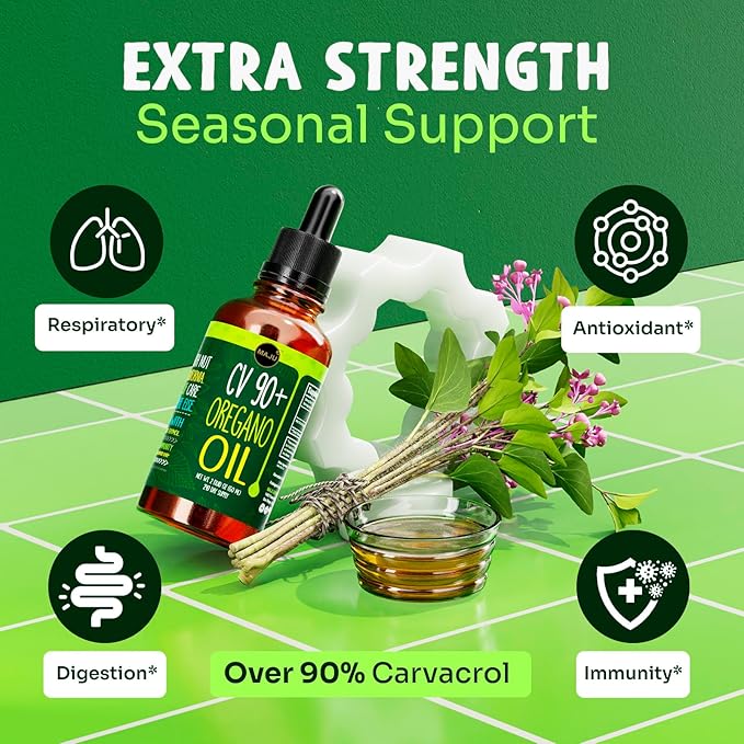 MAJU Oregano Oil Drops - Potent 90%+ Carvacrol (2 fl Oz) Wild Mediterranean Essential Liquid Aceite de Oregano Immune and Seasonal Support (3-Pack)