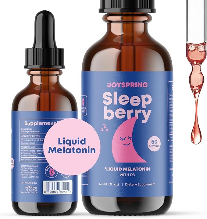 JoySpring Sleepberry Liquid Melatonin for Kids with Elderberry and Saffron Gummies Kids &amp Teens - Kids Mood Support Supplement