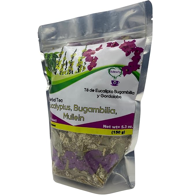 Eucalyptus Bugambilia Mullein Quiere Te Herbal Mix 5.3 oz (150 grams) 1 Pack Up to 100 Cups Resealable bag Eucalipto Bougainvilliea Dried Whole Leaves Product From Mexico 100% Natural