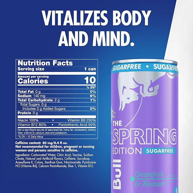 Red Bull Grapefruit and Blossom Sugar-Free Energy Drink with 80mg Caffeine plus Taurine &amp B Vitamins 8.4 Fl Oz Pack of 24 Cans