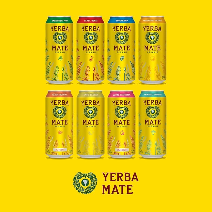 Yerba Madre Organic Yerba Mate Clean Energy Drink Alternative Bundle Enlighten Mint &amp Bluephoria Flavors 15.5 Oz (Pack of 24) 150mg Natural Caffeine Smooth Energy &amp Focus