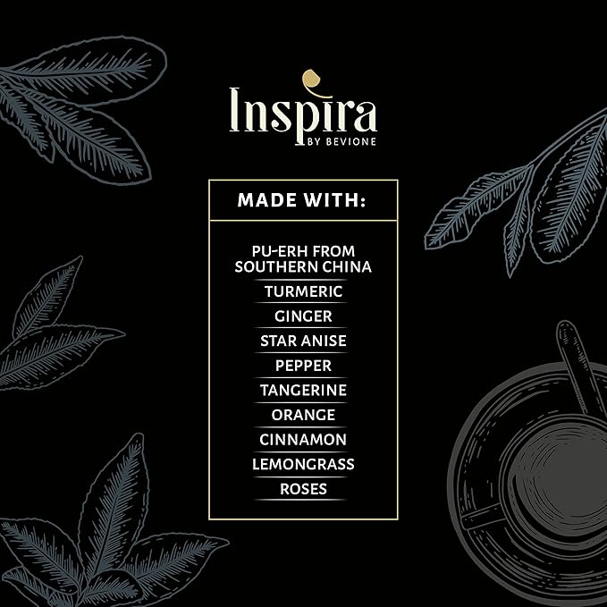 INSPIRA by BEVIONE Loose Leaf Tea – Calming Tea with Pu-erh Turmeric Ginger Lemongrass Herbal Tea for Relaxation Stress-Relief Mood and Sleep - Te Calma by Julio Bevione