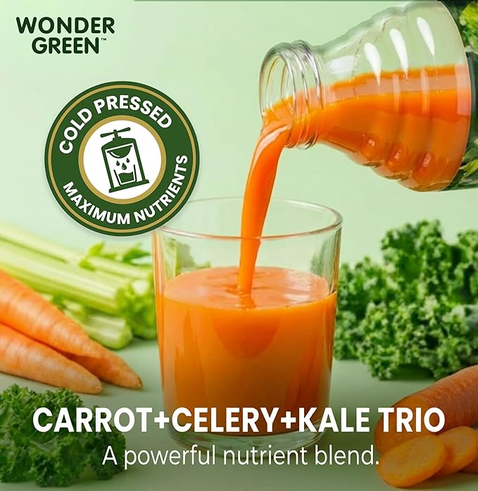 Wonder Green 100% Organic Cold Pressed Juice Variety Pack  8.45 oz (6 Pack) | 2 Veg8 + Cayenne 2 Clean Green 2 Carrot Celery Kale | Vegetable Juice Blend All Natural No Additives or Preservativ
