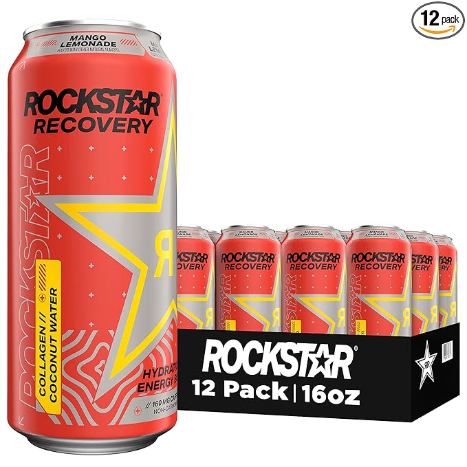 Rockstar Recovery Mango Lemonade 16 Fl Oz (Pack of 12)