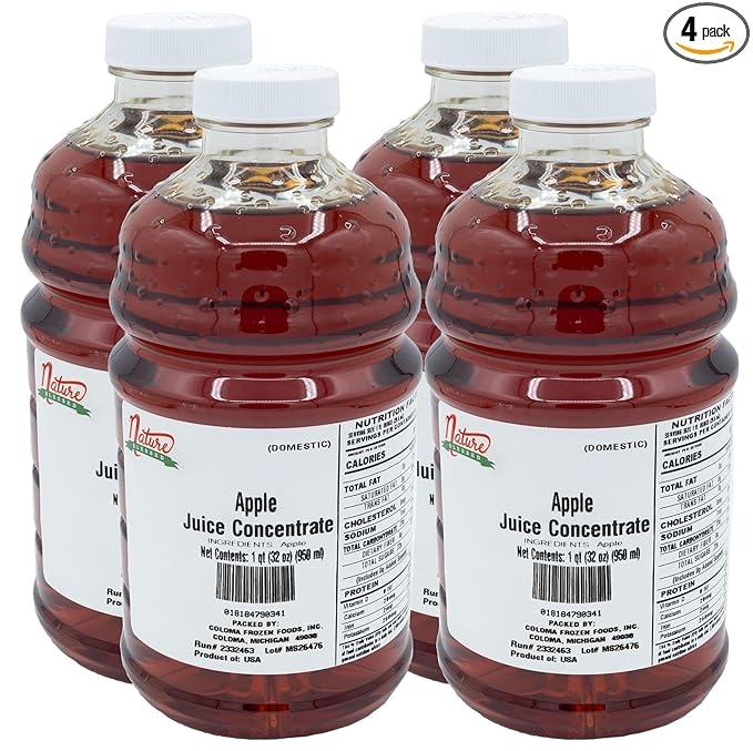 Nature Blessed 100% Pure Domestic Apple Fruit Juice Concentrate - 4 Quarts (4/32 fl oz bottles) Great for Mead Home Vintners Brewers Spirits or Smoothies