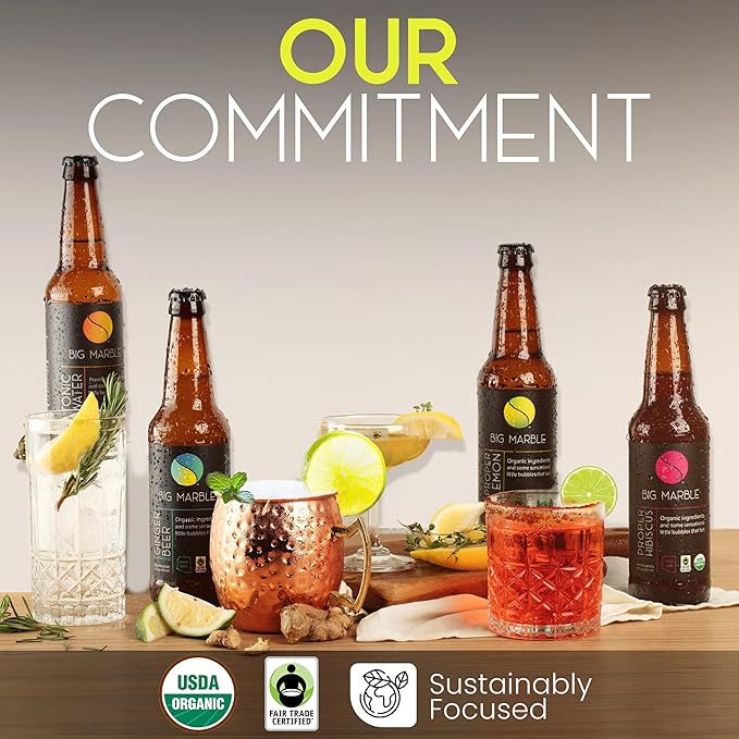 Big Marble Organic Proper Lemon Premium Non-Alcoholic Low Sugar Zesty Citrus Fair Trade Certified Real Lemon No Artificial Sweeteners/Colors for Cocktails &amp Mocktails - 12 Pack 355ml (12 F