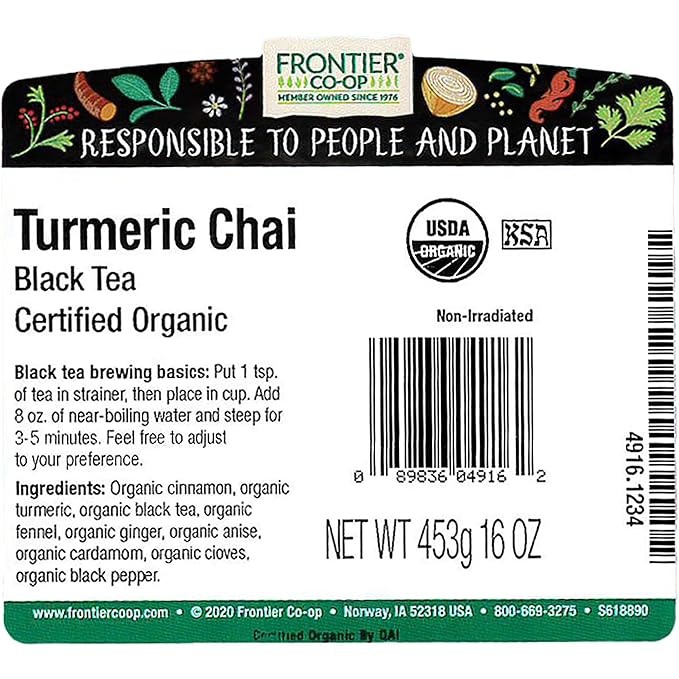 Frontier Co-op Turmeric Chai Tea Certified Organic Kosher | 1 lb. Bulk Bag