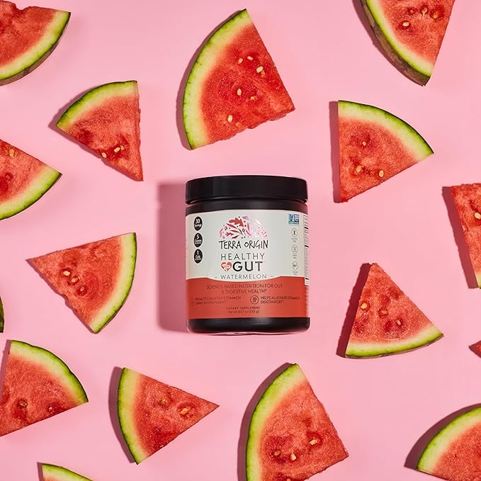 TERRA ORIGIN Healthy Gut Watermelon | 30-Servings with L-Glutamine Zinc Glucosamine Slippery Elm Bark Marshmallow Root and More!