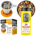 Tiesta Tea - Peach Party Herbal Tea and Brewbasket Infuser Bundle Loose Leaf Peach Hibiscus Tea Non-Caffeinated 4.5oz Refillable Tin with 5oz Reusable Stainless Steel Strainer