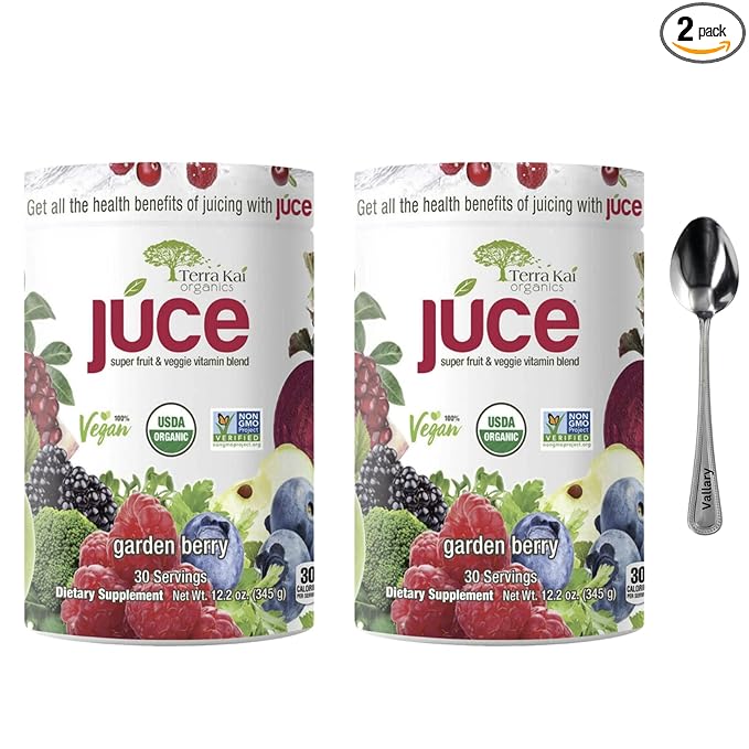 Terra-Kai Organics Juce Super Fruit and Veggie Blend Drink 12.2-Ounce Garden Berry 30 Servings Greens Powder Juce Green Juice Powder Super Food Greens Drink Juce Terra Kai (Pack 2) bundle with