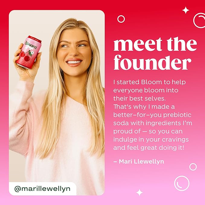 Bloom Pop Prebiotic Soda 12 Pack Shirley Temple Flavor 12oz Cans | Prebiotic Soda for Gut Health Low Calorie Soda No Caffeine Healthy Soft Drink Alternative