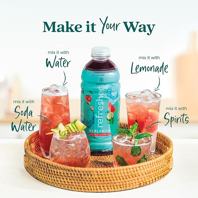Smartfruit Replenish Refresher – Watermelon Cucumber Mint – Made with Real Fruit Juice No Added Sugar Coconut Water for Hydration Green Coffee Bean Extract for Natural Energy – 48oz Drink Mix