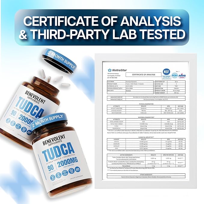 2000mg Advanced TUDCA Supplement - Max Absorption TUDCA Bile Salts with 4:1 Milk Thistle and Probiotics - Supports Liver Detox &amp Cleanse Gallbladder Gut &amp Kidney Health - 90 Vegan Capsules