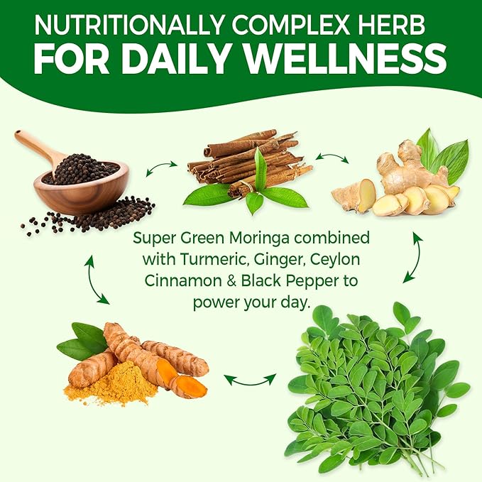 Moringa Gummies for Women Men w/Probiotic Turmeric Ginger Ceylon Cinnamon Sugar Free Organic Moringa Powder Capsules Alternatives Pure Moringa Leaves Green Superfood Supplement - Vegan 120Cts