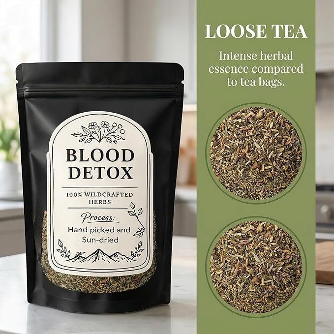 Blood Detox Tea with Lotus Flower Flagweed Cinnamon Yushu and More All Natural Herbal Formula Handmade Releasebody and Mind Adjust BodyCaffeine-Free Loose Leaf Blend 170 g (1)