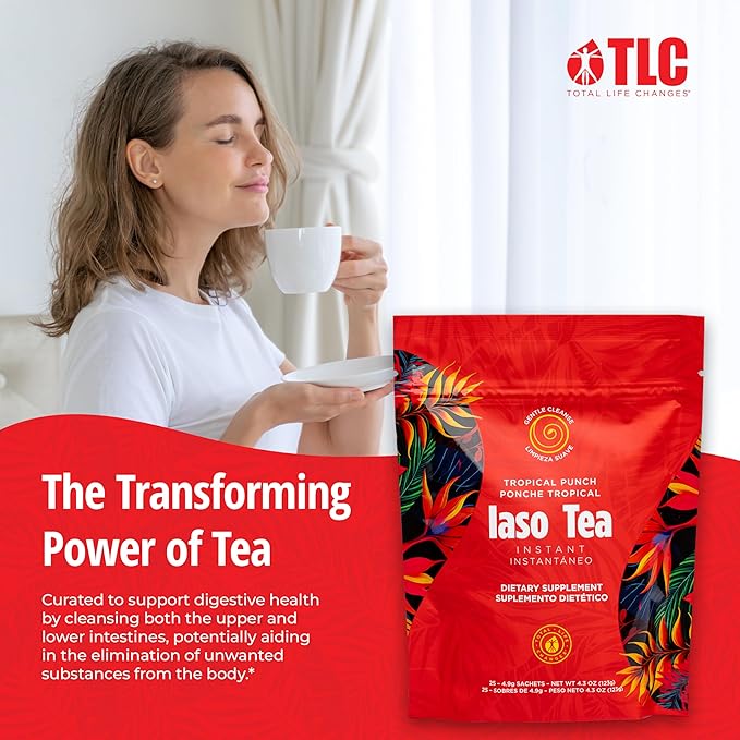 Iaso Instant Tea (Tropical Punch) - Fruity Cleansing Drink for Digestive Support Refreshing Flavor - 25 Sachets Pack of 2
