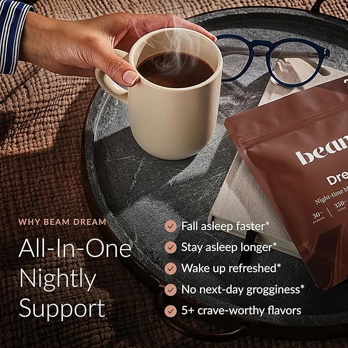 Beam Dream Sleep Powder – Sleep Aid for Adults with Melatonin Magnesium L-Theanine Reishi Mushroom &amp Apigenin Sleep Supplement Sleepy Cocoa Bedtime Drink Mix Brownie Batter Flavor 30 Serving