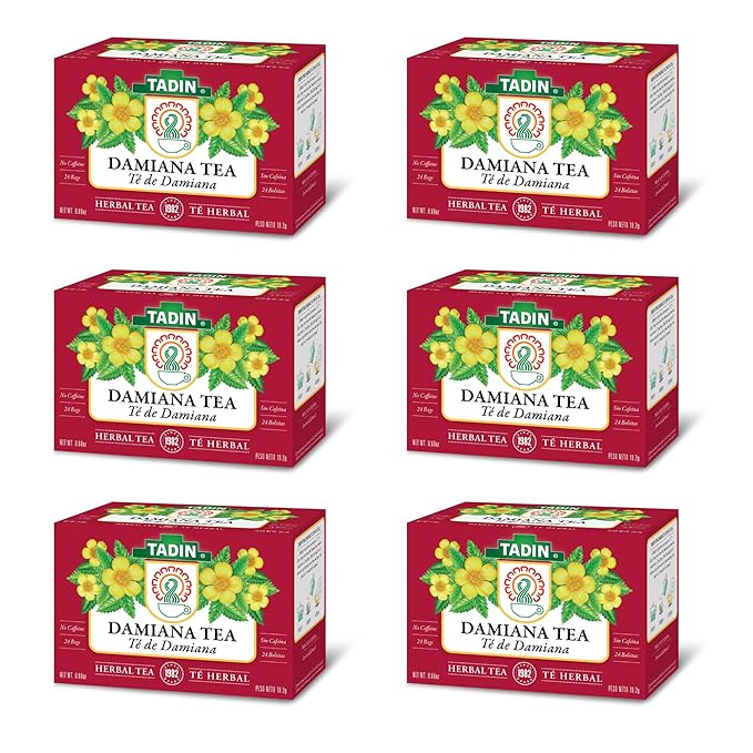 Tadin Damiana Tea Herbal Tea Caffeine Free 24 Tea Bags Per Box Pack of 6