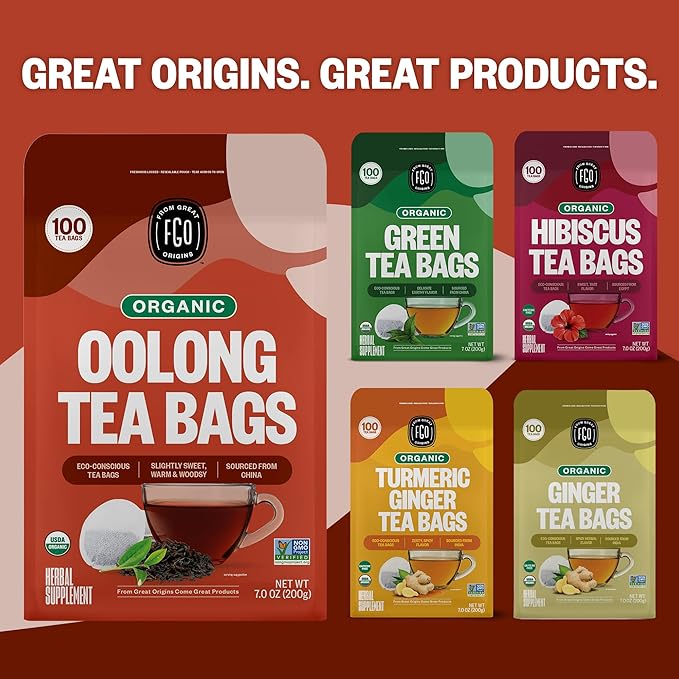 FGO Organic Oolong Tea Eco-Conscious Tea Bags 100 Count Packaging May Vary (Pack of 1)