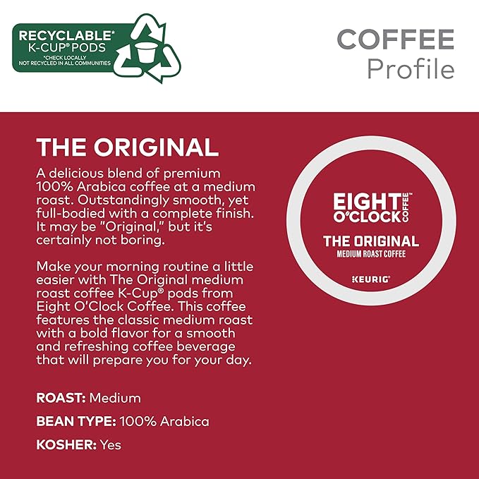 Eight O Clock The Original Single-Serve Keurig K-Cup Pods Medium Roast Coffee 120 Count (5 Boxes of 24 Pods)