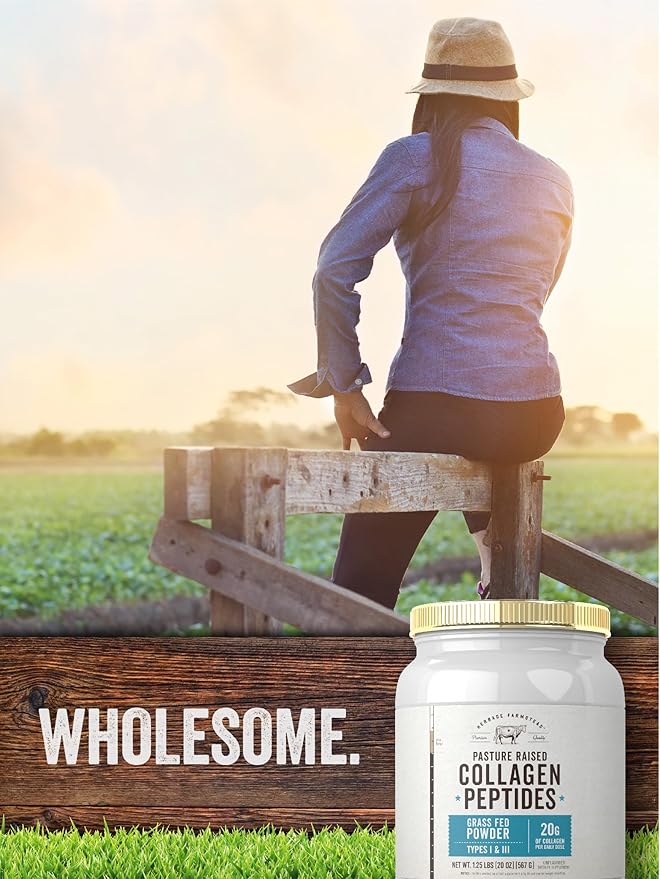 Carlyle Grass Fed Collagen Peptides Powder 20oz | Unflavored | Pasture Raised | Types I &amp III | 20g of Collagen Per Daily Dose | Non-GMO Gluten Free | by Herbage Farmstead