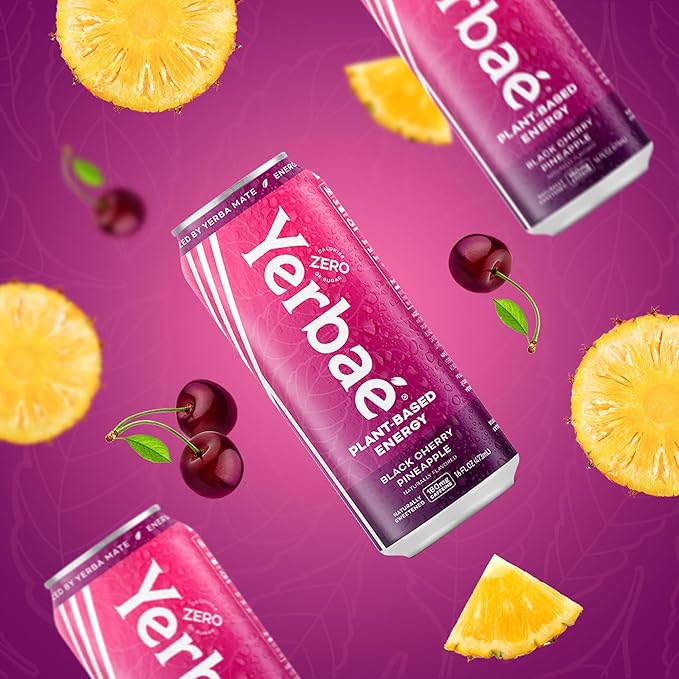 Yerbaé Energy Beverage - Black Cherry Pineapple 0 Sugar 0 Calories 0 Carbs. Yerbae is Energized by Yerba Mate Plant-Based Healthy Alternative to Sugary Drinks 16oz cans (12 Pack)
