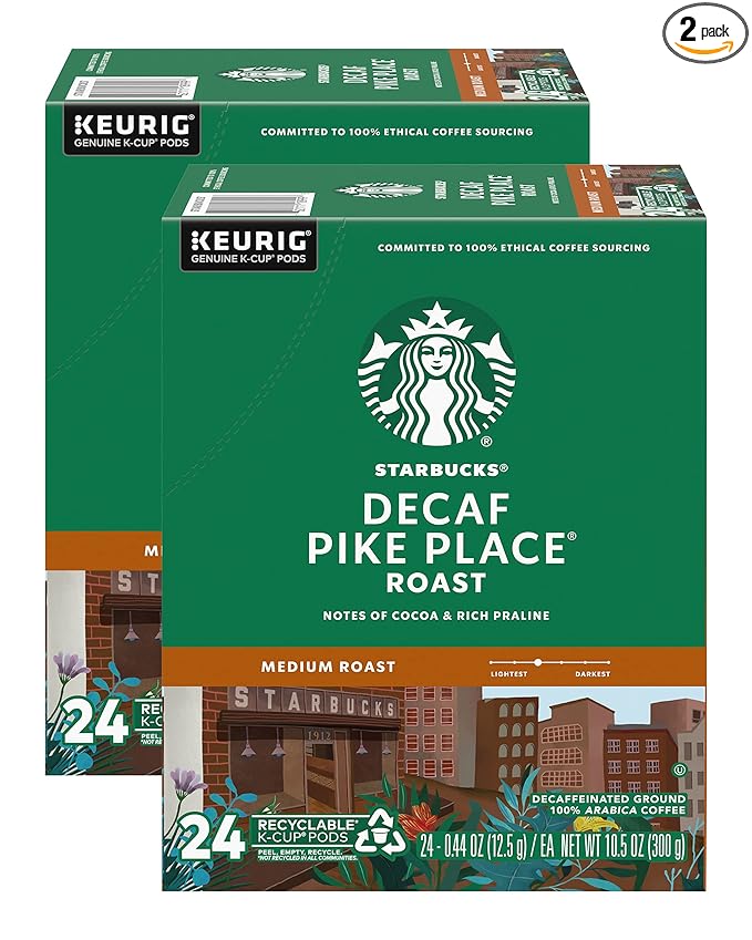 Starbucks Decaf Pike Place Roast K Cups 24 Count (Pack of 2)