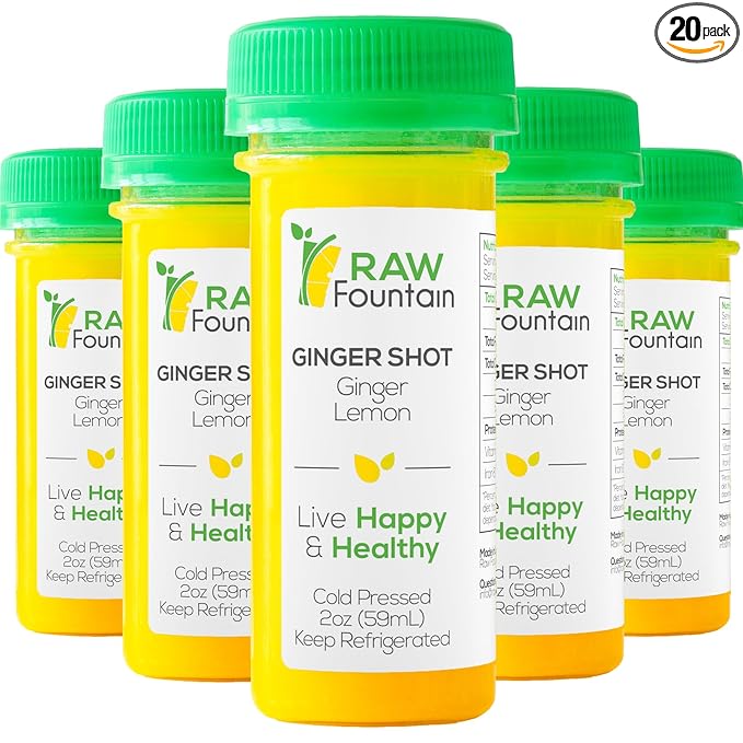 20 Ginger Shots with Lemon 2fl Oz Vitamin C Raw and Cold Pressed Unpasteurized Boosts Immunity All Natural No Artificial Flavors or Preservatives