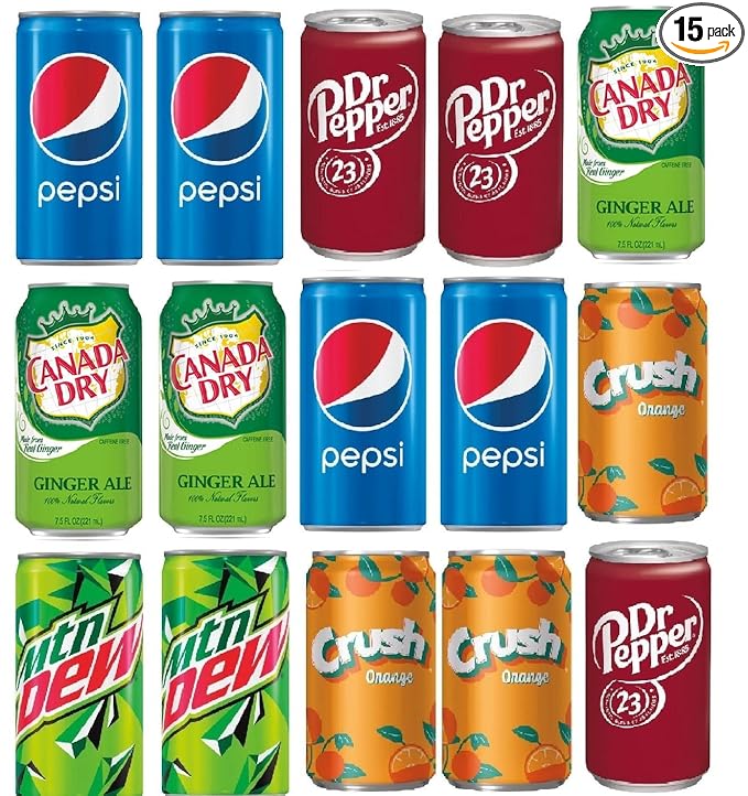 BeeQ BOX - (Pack of 15) mini Soda 7.5 OZ Variety Pack | Multi Flavor Soft Drink Bundle | Assortment Soda Refrigerator Restock Kit of Soda