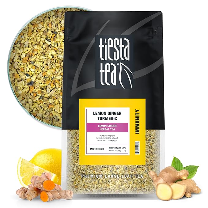 Tiesta Tea - Lemon Ginger Turmeric Loose Leaf Lemon Ginger Herbal Tea Premium Non-Caffeinated Herbal Blend Make Hot or Iced &amp Brews Up to 200 Cups 16 Ounce Resealable Bulk Pouch