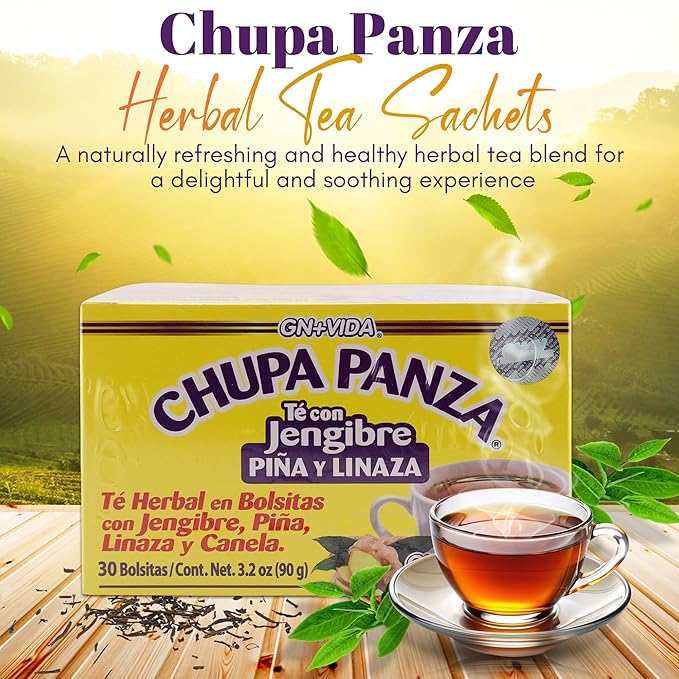 GN+Vida Tea CHUPA Panza Tea Based ONGINGER Root PINNEAPPLE Flaxseed &amp Cinnamon (30 Tea Bags/0.10 oz Each)(Pack of 3)