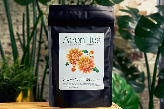Aeon Teä Glow Within - Organic Turmeric &amp Ginger Herbal Tea (25 Count) | Skin Glow Blend with Beta Carotene &amp Vitamin C | Antioxidant-Rich Daily Wellness &amp Immune Support | Individually Wr