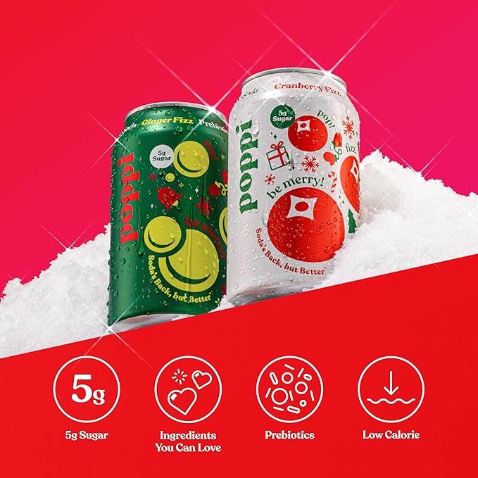 Poppi Sparkling Prebiotic Soda Beverage with Apple Cider Vinegar Seltzer Water and Fruit Juice Naughty or Nice Variety Pack 12 Fl Oz Pack of 12 Packaging May Vary