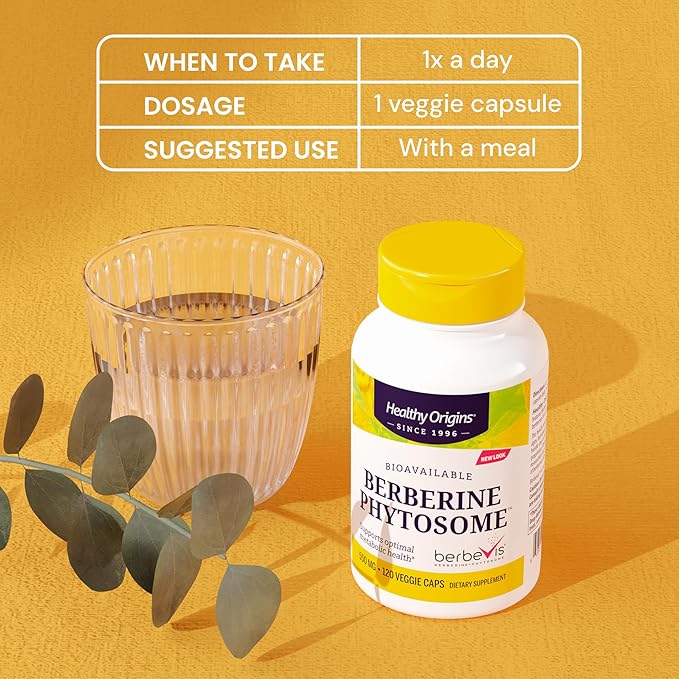 Healthy Origins Berberine Phytosome 550 mg (Berbevis) Berberine Supplement for Metabolic Support Non-GMO Vegan 120 Veggie Caps